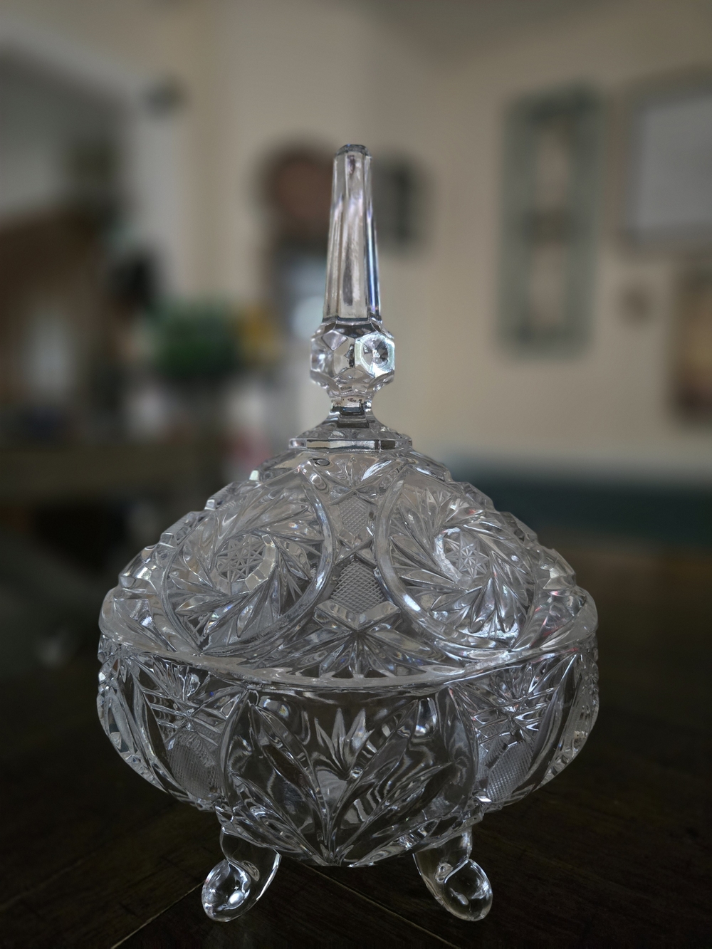 VIntage lead crystal footed candy dish